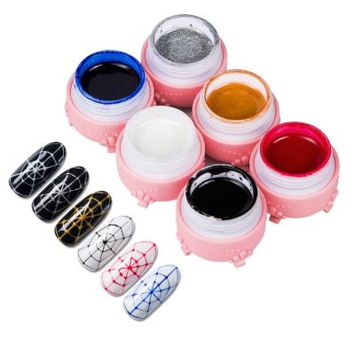 China Private label nail polish; gel nail polish kit; Nail Polish Gel 6 Colors Private Label Sock Off Pulling Polish Silk Spider Wire Nail Design UV Gel for sale