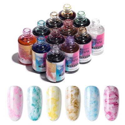 China Quickly Dry and Don't Need Lamp OEM 12 Colors Pattern Effect Watercolor Nail Ink Marble Polish for sale