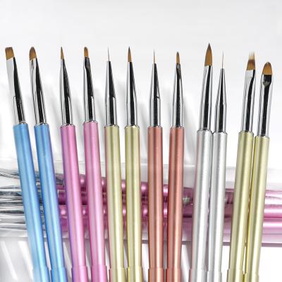 China Nail Polish To Use Color Metallic Plating Handle 12pcs Set Nail Art Painting Gel Acrylic Pen French Nail Brush Kit for sale