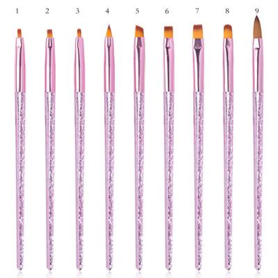 China Nail Drawing Brush 9 Shapes Ice Flower Designs Pink Handle Nylon Hair Nail Drawing Brush Pen for sale