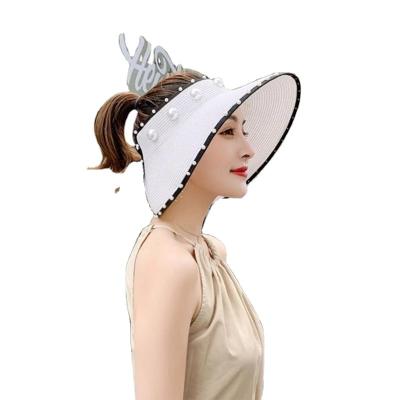 China New Four-color Pearl Straw Hat Outdoor Beach Sunshade Imitation Sunscreen Sunscreen Empty High Quality Summer Top Hat Casual Hat for sale