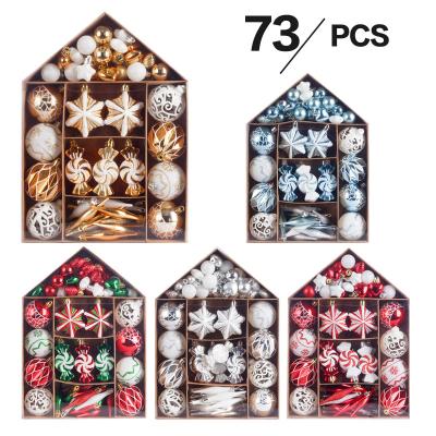 China Wholesale Eco-friendly 73PCS Christmas Tree Ball Ornaments Custom Plastic Ornament Christmas Ball With Box Festival Christmas Decoration for sale