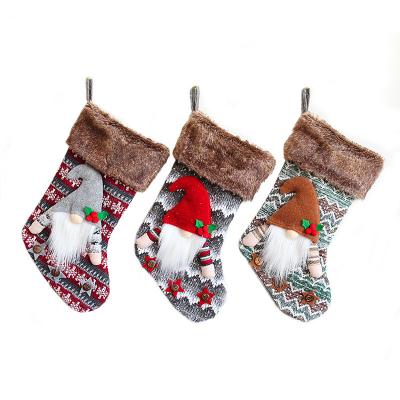 China Wholesale Eco-Friendly Buffalo Plaid Stocking Christmas Faceless Gnome Knocks Knitted Santa Christmas Gifts Stocking Christmas Decoration for sale