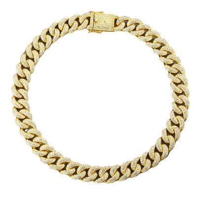 China Wholesale Fashion Cuban Chain Rhinestone Hip Hop Jewelry Cuban Link Chain Men Deep Iced Out Bracelet Necklace for sale