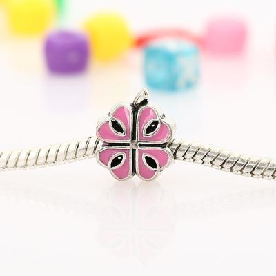 China New Diy Alloy Jewelry Accessories 5mm Diameter Environmental Friendly Four Leaf Clover Big Hole Beads Loose Point Drill Beads for sale