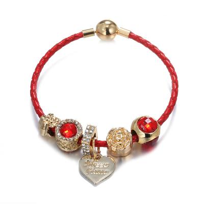 China New Fashion Yiwu Jewelry Kids Bracelet Environmental Friendly Charms Bracelet Red Leather Rope Gold Beaded Bracelets For Kids Gift for sale