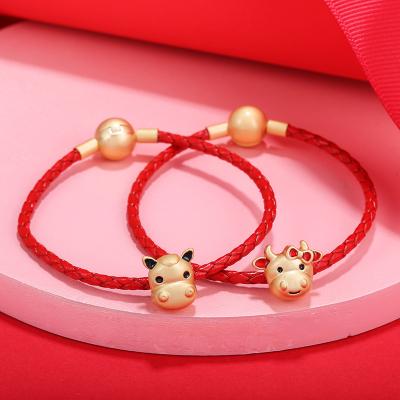 China New Environmentally Friendly Fashion Jewelry Yiwu Bracelet Kids Charms Bracelet Cowhide Red Rope Bull Head Beaded Bracelets For Kids Gift for sale