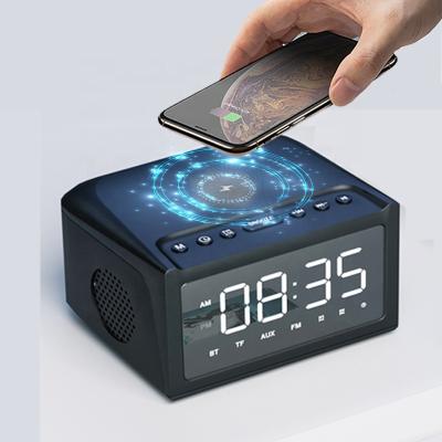 China Wireless Charger For Mobile Phone HF18 Smart Dual Alarm Clock FM Radio, Stand 10W Blue-tooth Ultra-Fast Wireless Charging Wireless Speaker With USB LED Light for sale