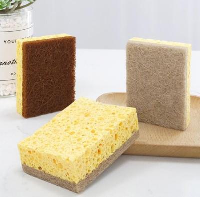 China Natural Biodegradable Loofah Sponge Cotton Pulp Wood Tool Kitchen Stocked Cleaning Cellulose Sponge for sale