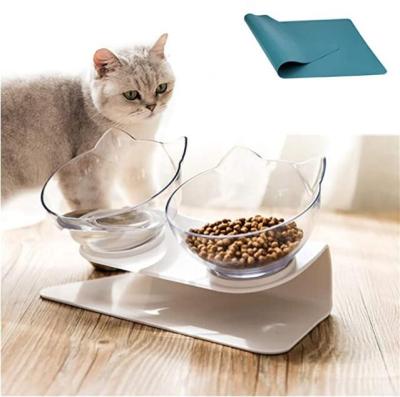 China Viable Anti Vomiting Cat Face 15 Raised Cat Food Bowls Double Raised Cat Transparent Plastic Bowl With Stand for sale