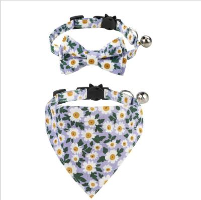 China Detachable Cat Collar Classic Foral Bandana Adjustable Bow Tie Bell Set Bow Tie and Triangle Bib Sets for sale