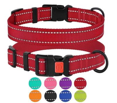 China Reflective Reflective Dog Collar With Buckle Adjustable Safety Nylon Collars for sale