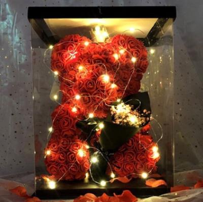 China Lovely Decoration PE Rose Flower 3D Animal Bear In Box As A Gift For Girlfriend for sale