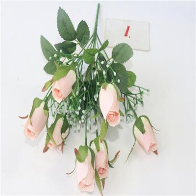 China Ceremony Whosale High Quality Roses Buds Bouquet Real Touch Flannel Silk Rose Flowers Artificial For Home Wedding for sale