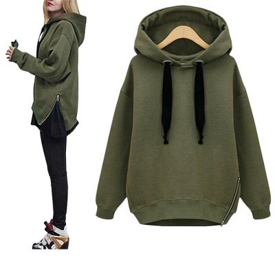 China High quality single thick shoulder pullover women fleece anti-pilling big hood hoodies drop with side zipper for sale