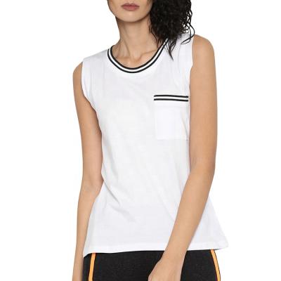 China Custom Print Anti-pilling White Tank Top Women's Plain Sleeveless T-Shirt With Pocket for sale