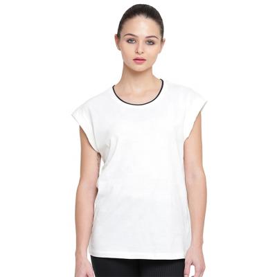 China High Quality Custom Logo Women's Anti-pilling Cotton Roll Up Sleeve Rib Round Neck T-Shirts for sale