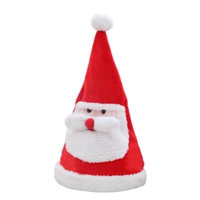 China Fashionable Customized Moving Led Christmas Hat Ornaments Knit Hat Plush Felt Santa Claus Christmas Electric Hat For Party Decoration for sale