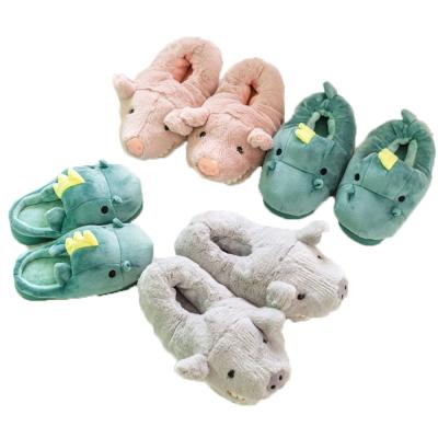 China Brown Pig Tooth Dinosaur Plush Animal Plush Cute Fluffy Slippers Super Soft Daily Life Slippers Super Soft Funny Slippers for sale