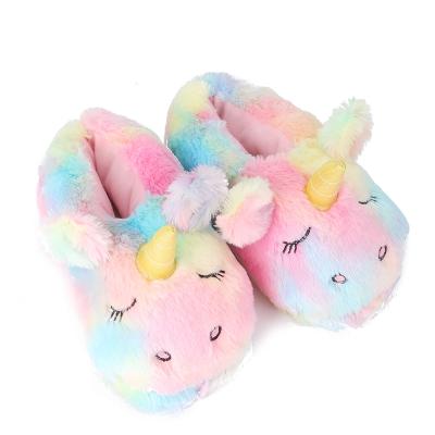 China Unicorn Plush Shoes Women Home Winter Indoor Rainbow Unicorn Slippers New Cute Colorful Velvet Sweat-absorbent for sale