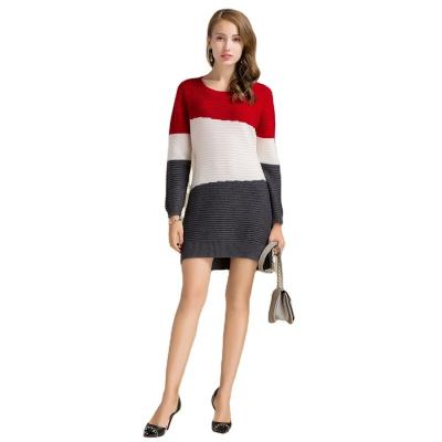 China Winter Women Anti-pilling Stripes O-neck Sweater Ladies Cotton Merino Wool Tricolor Cashmere Knitted Sweater Tops Women's Clothing for sale