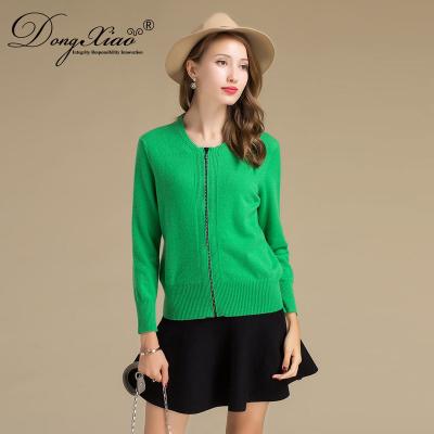 China Anti-pilling women's long sleeve knitted zipper cardigan color green cashmere sweater for sale for sale