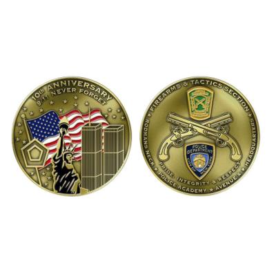 중국 Souvenir Gifts Promotion Manuafacture Gun 3D Police Challenge Custom Coin USA USA New York Never Forget 911 Challenges Custom Coin 판매용