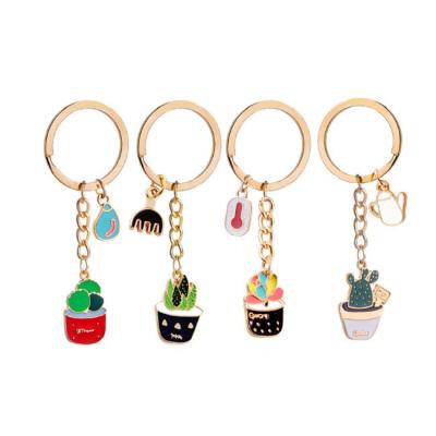 China Hot Selling Souvenir Gifts Promotion Manufacture Custom Your Own Designs Soft Enamel Key Chain Cactus Leaf Plant Cute Potted Tub Enamel Te koop