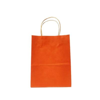 China Recyclable Wholesale Goods Packaging Paper Bag Orange Stain Paper Bags Bag With Handle for sale