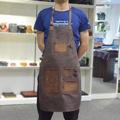 China Factory wholesale custom high quality leather apron vintage water resistant apron luxury bbq apron for sale