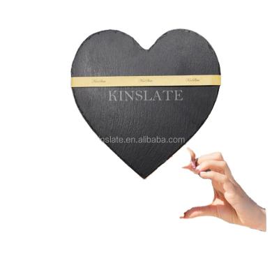 China Hot Sale Small Size Heart Shaped Black Slate Coaster Viable For Round Bars Slate Coaster for sale