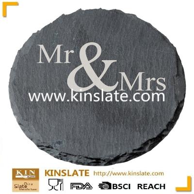 China Popular Custom Engraving&Laser Round Slate Place Mat Stone Coaster Viable For Tableware for sale