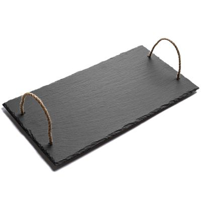 China Disposable Slate Food Serving Tray With Zinc Alloy Handle for sale