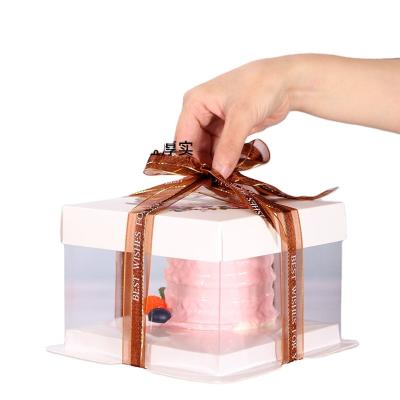 China Biodegradable Cake Box For Bakery 4/6/8/10 Inch Transparent Square Biodegradable Luxury Plastic PET Cake Packaging Clear Cake Container for sale