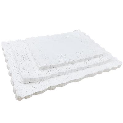 China Recycled Materials Waterproof Paper Sheet Bread Burger Oil Proof Rectangle With Exquisite Lace Bakery Accessory for sale