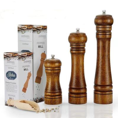 China Viable Wholesale Wooden Pepper Grinder Handmade Manual Wood Spice Salt Shaker Premium Wooden Salt Mill Customized for sale