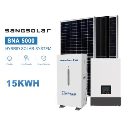 China SANG Solar Inverter 5kw 10kw 15kw With 15kwh Lithium Battery Grid Photovoltaic Solar Panel System for sale