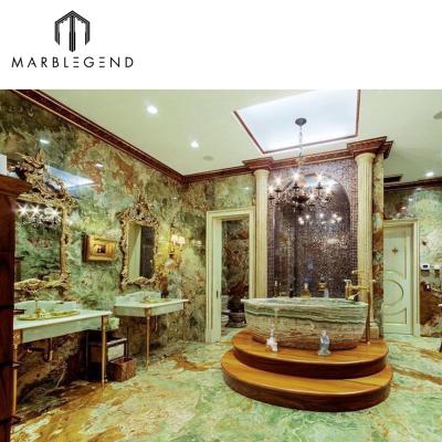 China Beautiful Bathroom Modern Background Interior Cladding Natural Green Onyx Marble Wall Panel for sale