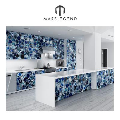 China Modern Luxury Decoration Translucent Panel Wall Blue Agate Stone Slab for sale