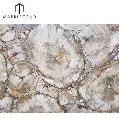 China Contemporary Antique Semi Precious Natural White Petrified Fossil Wood Style Stone Slab for sale