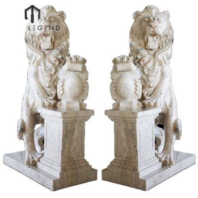 China Modern Garden Statue Natural Stone Lion Decorative Carving Chinese Marble Animal Sculpture for sale