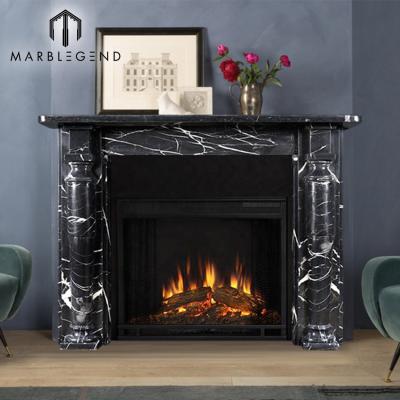 China Traditional Fireplace Prices Handmade Marble PFM Fireplace Surround Black Marble Fireplace Mantel for sale