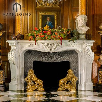 China Traditional Custom Luxury Natural Stone Fireplace Mantel Chinese White Hand Carved Marble Fireplace for sale