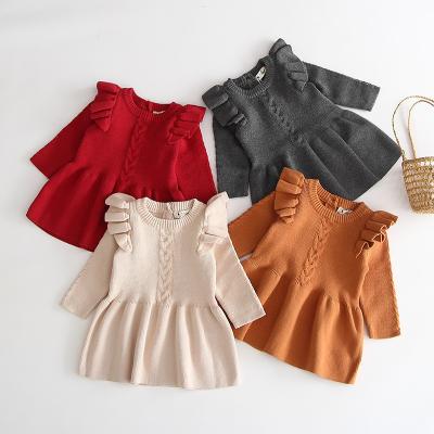 China Autumn And Winter Warm Knitted Skirt Baby Dress Comfotable Baby Ruffle Sweater Princess for sale