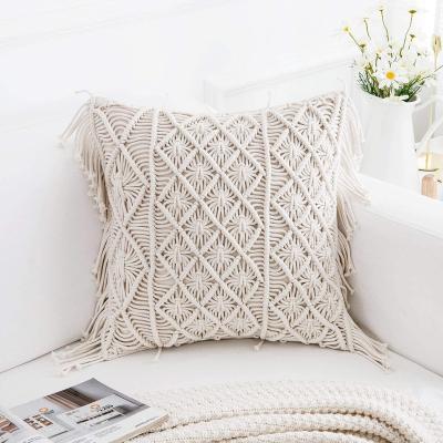 China Viable Knit Boho Chic Macrame Cushion For Couch Bed Sofa Bench Car Home Decorative With Tassels for sale