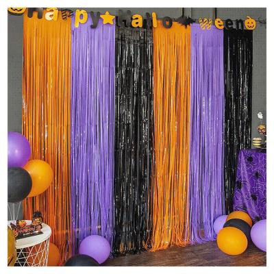 China Halloween party backdrop set 3 Pack Orange Purple Black Photo Booth Props 3.3 X 6.6 ft Halloween Foil Fringe Curtains Halloween Party Photo Backdrop Streamer for sale