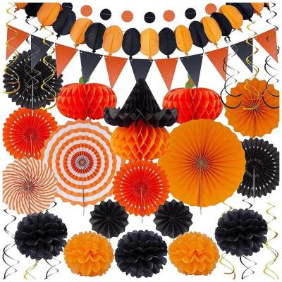 China Halloween party wall sticker set High Quality Halloween Party Decorations 33Pcs Birthday Bunting Paper Pom Poms Backdrop for sale