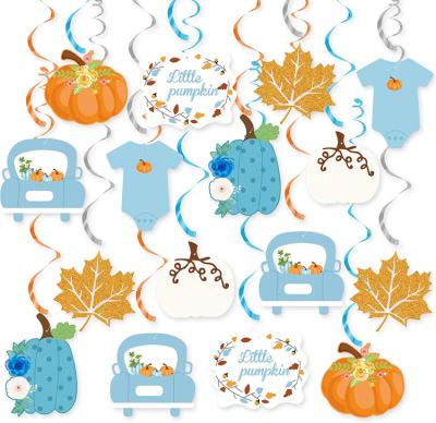 China Blue decorations for boy Little Pumpkin Party Hanging Blue Boy Little Pumpkin Baby Shower Decoration Pumpkin Truck Maple Leaf Hanging Swirl Streamer for sale