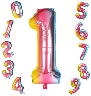 China Rainbow funny party High Quality Rainbow Theme Party Decoration Festival Large Rainbow Gradient Number Balloon for sale