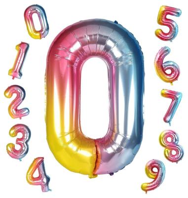 China Rainbow funny party Wholesale Birthday Party Decoration Gradient Printing Good Sealing Performance Number Balloons for sale